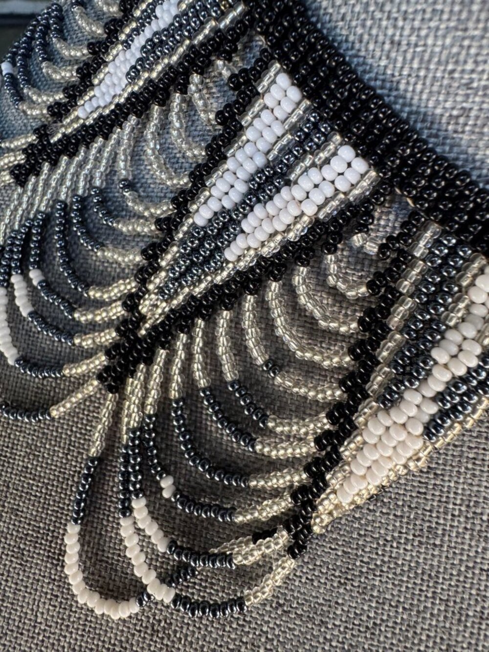Beaded Black & White Art Deco-Style Statement Necklace - Picture 7 of 7